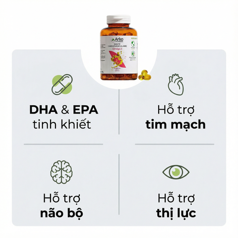 Viên Uống Dầu Cá Arkopharma Omega 3 - Hỗ Trợ Tim Mạch, Bổ Não và Cải Thiện Thị Lực - Hộp 180 Viên