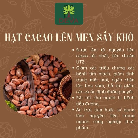 Hạt Cacao Lên Men Sấy Khô DEVA 500gr - Nguyên Liệu Làm Bánh, Sô Cô La, Trang Trí Bánh Chất Lượng Cao, UTZ Certified