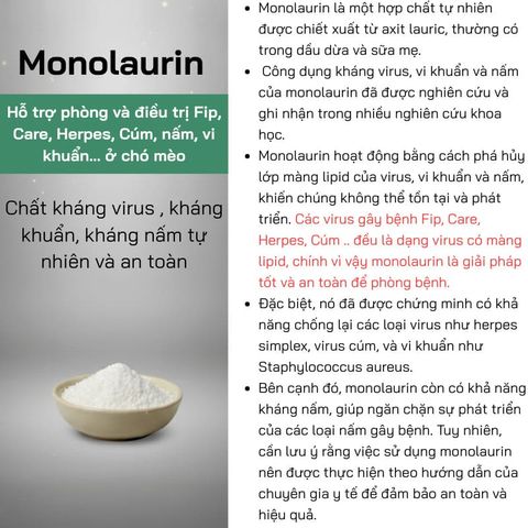 Monolaurin 50 GRAM - Tăng Cường Miễn Dịch và Phòng Ngừa FIP, Care Cho Chó Mèo, Sản Phẩm Chăm Sóc Thú Cưng Tự Nhiên