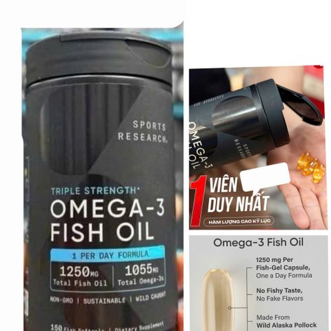 Viên uống Dầu cá SR Triple Strength Omega-3 Fish Oil 150 viên - Bổ sung Omega-3 cao cấp, hỗ trợ sức khỏe tim mạch và não bộ, chính hãng Mỹ