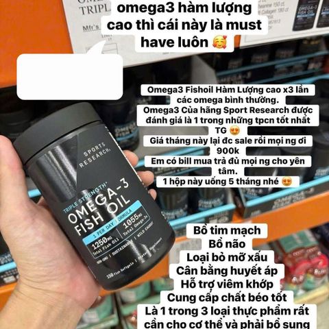 Viên uống Dầu cá SR Triple Strength Omega-3 Fish Oil 150 viên - Bổ sung Omega-3 cao cấp, hỗ trợ sức khỏe tim mạch và não bộ, chính hãng Mỹ
