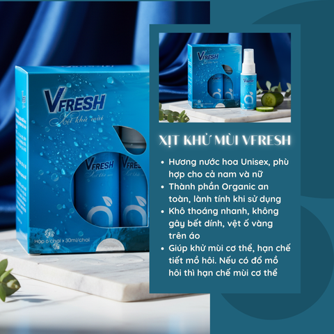 Xịt Khử Mùi Toàn Thân Vfresh 30ml - Giải Pháp Khử Mùi Hiệu Quả, Thơm Mát Suốt Ngày, Dành Cho Da Nhạy Cảm