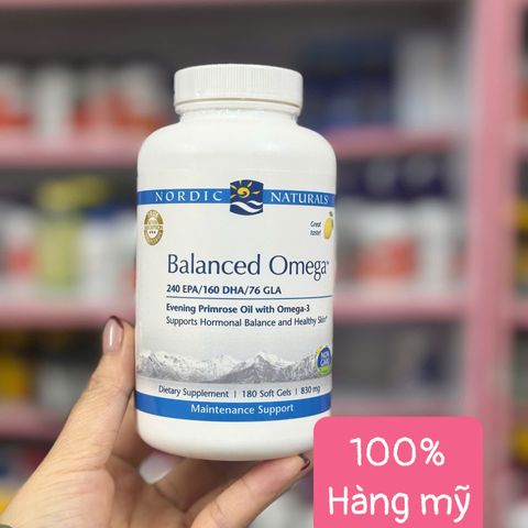100% HÀNG MỸ – 180 viên Nordic Naturals Balanced Omega – nordic omega3  hỗ trợ cân bằng nội tiết và làn da khỏe mạnh, bổ mắt bổ não 