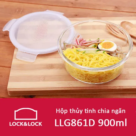 Hộp Thủy Tinh Chịu Nhiệt 2 Ngăn LocknLock LLG861D 900ml - Đựng Thực Phẩm An Toàn, Chịu Nhiệt Lên Đến 400°C, Dễ Dàng Sử Dụng Trong Lò Vi Sóng