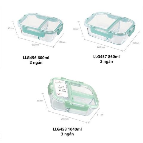 Hộp Thủy Tinh Chia Ngăn Lock&Lock 600ml, 860ml, 1040ml - Hộp Đựng Thức Ăn Chịu Nhiệt, Thiết Kế Đẹp Màu Mint, Sử Dụng Trong Lò Vi Sóng