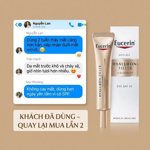 Kem Dưỡng Mắt Eucerin Hyaluron-Filler + Elasticity SPF20 15ml - Giảm Nếp Nhăn, Cải Thiện Đàn Hồi Da Mặt