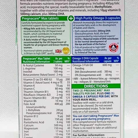 Vitamin Tổng Hợp Bà Bầu Vitabiotics Pregnacare Max 84 Viên - Hỗ Trợ Sức Khỏe và Phát Triển Thai Nhi, Sản Phẩm Chất Lượng Tại Anh