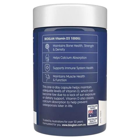 Viên Uống Vitamin D3 Bioglan 1000IU - Hỗ Trợ Sức Khỏe Xương, Tăng Cường Miễn Dịch - 250 Viên Bổ Sung Hàng Ngày
