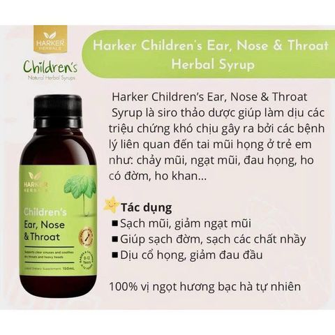 Siro Harker Herbals Tai Mũi Họng Xanh Lá 150ml - Vitamin Bổ Sung Tăng Cường Miễn Dịch Cho Trẻ Sơ Sinh và Nhỏ Tuổi