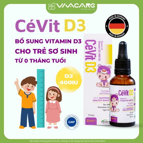 Giọt Vitamin D3 CéVit - Hỗ trợ xương chắc khỏe cho bé từ 0-8 tuổi, bổ sung đề kháng, xuất xứ Đức, dễ sử dụng