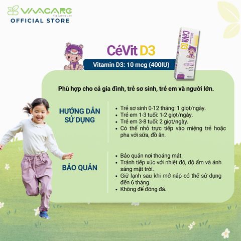 Giọt Vitamin D3 CéVit - Hỗ trợ xương chắc khỏe cho bé từ 0-8 tuổi, bổ sung đề kháng, xuất xứ Đức, dễ sử dụng