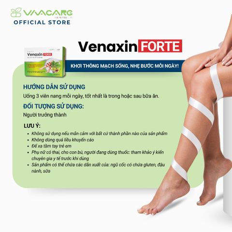 Viên Hỗ Trợ Giảm Suy Giãn Tĩnh Mạch Venaxin FORTE - Sản Phẩm Bảo Vệ Sức Khỏe Hỗ Trợ Lưu Thông Máu, Nhập Khẩu Nguyên Hộp