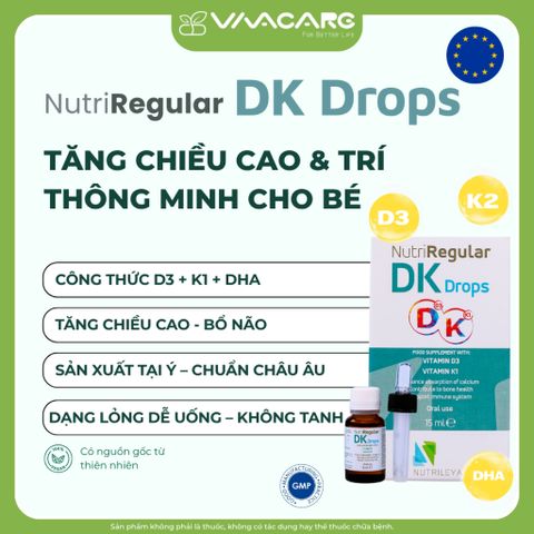 Siro Nutriregular DK Drops - Bổ Sung Vitamin D3 & K1 Từ Ý, Hỗ Trợ Xương Chắc Khỏe Cho Trẻ Và Người Lớn, Dạng Giọt Tiện Lợi