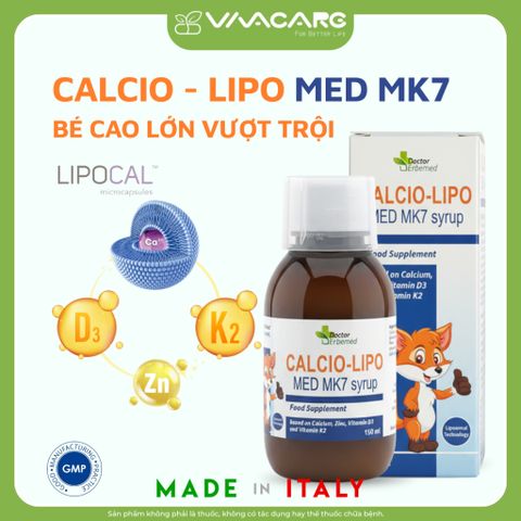 Siro Canxi Liposome Calcio-Lipo Med MK7 - Tăng Chiều Cao Cho Bé Từ 1 Tuổi, Hỗ Trợ Phát Triển Xương Chắc Khỏe, Vị Cam Ngọt Dịu