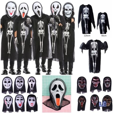 Bộ trang phục Halloween Áo Xương Ma Đen kèm Mặt Nạ - Hóa Trang Cosplay Ma Quái cho Lễ Hội Halloween