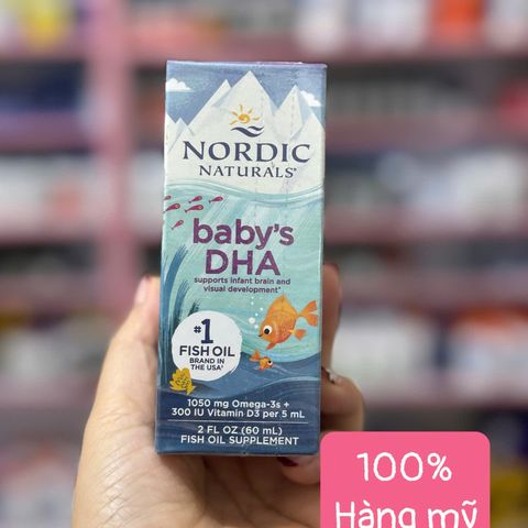 Dầu Cá Nordic Naturals Baby’s DHA 60ml - Hỗ Trợ Phát Triển Não Bộ & Thị Giác Cho Bé - Omega 3 & Vitamin D3 Chất Lượng Mỹ