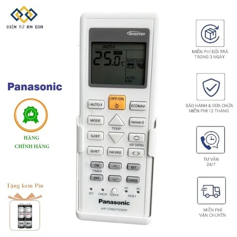 Điều Khiển Điều Hòa Panasonic Mới Fullbox 2 Chiều - Tặng Pin và Đế Treo, Giảm Sâu 16 Độ, Dễ Sử Dụng 10M IR