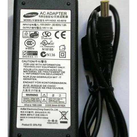 Sạc Màn Hình LCD LED Samsung 14V - 3A Chân Cắm 6.5mm x 4.4mm Kèm Dây Nguồn - Phụ Kiện Thiết Bị Số Hàng Đầu