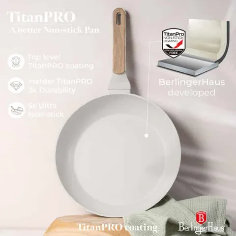 Chảo Rán Berlinger Haus BH/8309 28cm Kem – Chống Dính TitanPro, Thiết Kế Bắc Âu, Dễ Dàng Vệ Sinh, Bền Bỉ