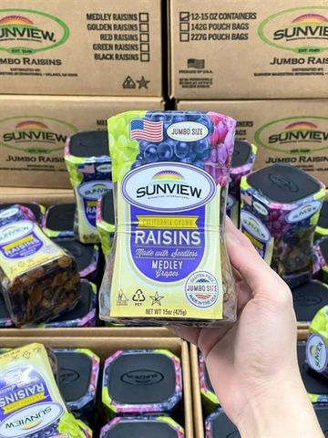 Nho Khô Sunview Raisins 425g - Nho Mỹ Ngọt Tự Nhiên, Thực Phẩm Dinh Dưỡng Mới Mẻ, Snack Lành Mạnh, Hạt Dinh Dưỡng Sấy Khô