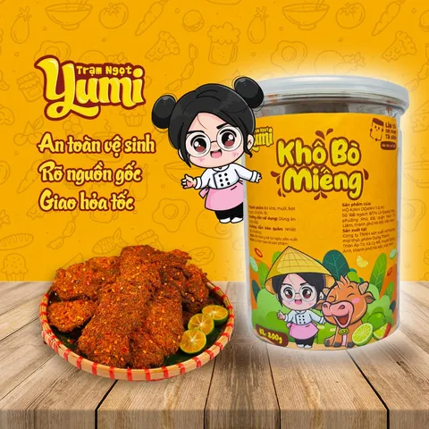 Khô bò miếng mềm chua cay Yumi đồ ăn vặt thịt bò khô nguyên miếng thật chanh ớt thơm ngon 507011