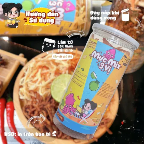 Mực xé sợi mix 3 vị hấp dừa - bơ tỏi - sốt chanh Yumi 300g đồ ăn vặt hải sản khô mực thơm ngon 507013