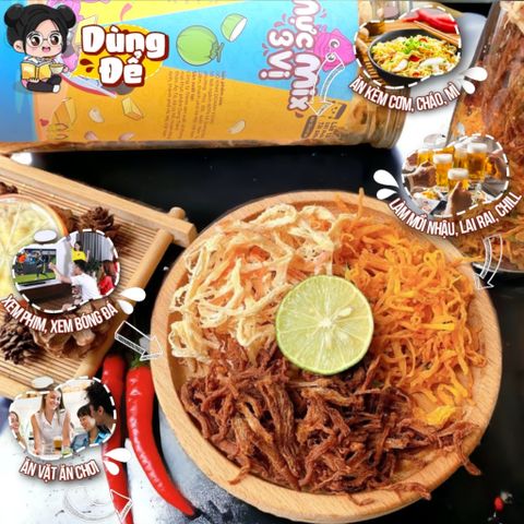 Mực xé sợi mix 3 vị hấp dừa - bơ tỏi - sốt chanh Yumi 300g đồ ăn vặt hải sản khô mực thơm ngon 507013