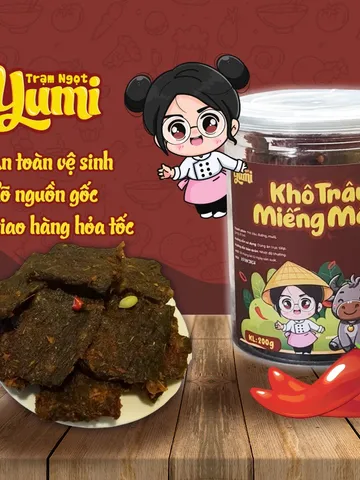 Khô trâu miếng mềm chua cay Yumi đồ ăn vặt thịt trâu khô nguyên miếng thật chanh ớt thơm ngon 507019