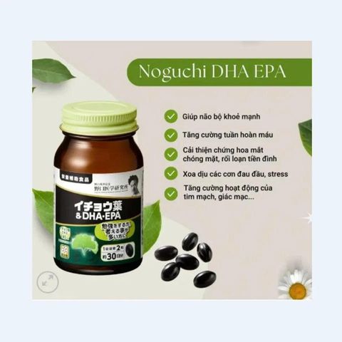 Viên uống bổ não DHA EPA Ginkgo Noguchi Nhật Bản 60 Viên - Tăng cường trí nhớ và chức năng nhận thức, hỗ trợ sức khỏe não bộ