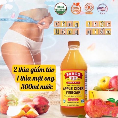 Giấm Táo Hữu Cơ Bragg - Giấm Tự Nhiên, Chứng Nhận USDA, Không Lọc, Không Khử Trùng - Hàng Mỹ Chất Lượng Cao