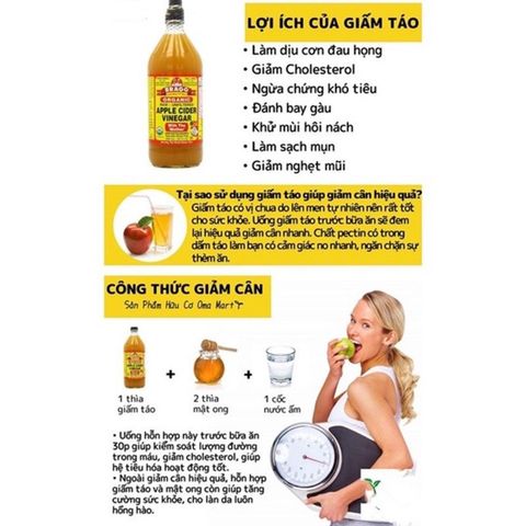 Giấm Táo Hữu Cơ Bragg - Giấm Tự Nhiên, Chứng Nhận USDA, Không Lọc, Không Khử Trùng - Hàng Mỹ Chất Lượng Cao