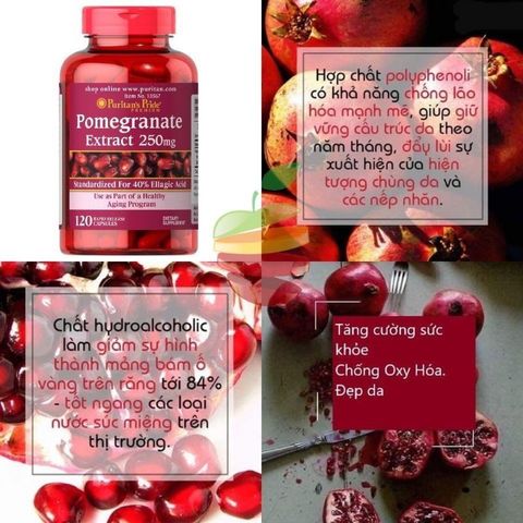 Viên uống chống nắng nội sinh, mờ nám, trắng da lựu Pomegranate Extract Puritan's pride 507100