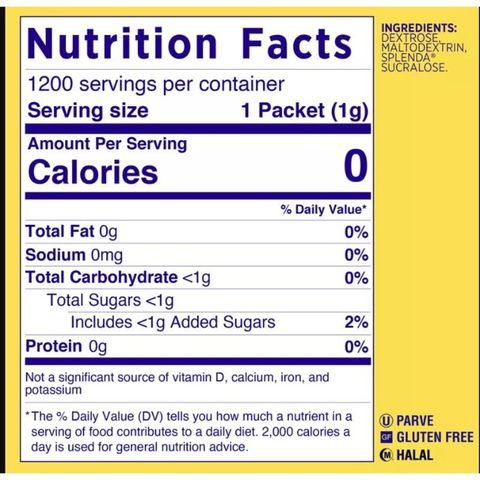Đường ăn kiêng Splenda gói nhỏ 1g - Lựa chọn tuyệt vời cho người ăn kiêng keto, DAS và người tiểu đường - Hương vị ngọt như đường kính