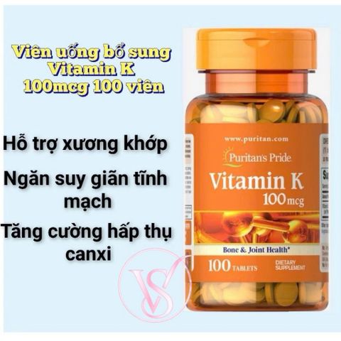 Puritan's Pride- Viên uống bổ sung vitamin K 100mcg 100 viên 507145