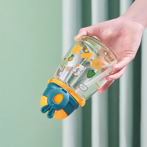 Bình Nước Dễ Thương Hình Thỏ Cho Bé Đi Nhà Trẻ, Đi Học, đi Chơi, Ống Hút Silicon Mềm, Có Dây Đeo Tiện Dụng