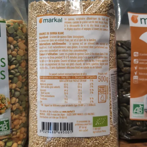 Hạt Diêm Mạch Quinoa Hữu Cơ Trắng Markal 500g - Ngũ Cốc Organic Châu Âu, Phù Hợp Ăn Chay và Kiêng Cử