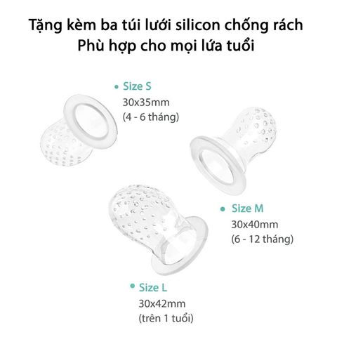 Túi Nhai Ăn Dặm Chống Hóc MISUTA - Bộ 3 Múm Silicon An Toàn, Dùng Cho Bé Từ 4 Tháng Tuổi - Giúp Bé Thoải Mái Khi Ăn Dặm
