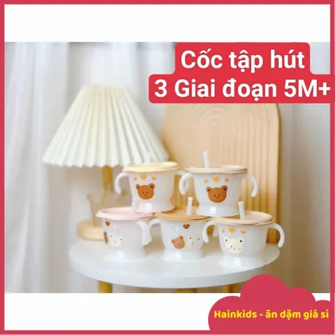 Cốc Tập Hút MumBéBé 3 Giai Đoạn - Cốc Tập Uống Nước An Toàn Cho Bé Ăn Dặm Từ 5 Tháng, Chống Sặc, Thiết Kế Thông Minh