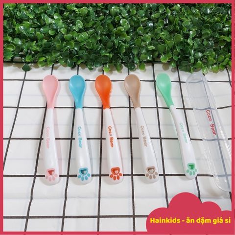 Thìa Báo Nóng Cocobear Cho Bé - Thìa Ăn Dặm Silicon Có Hộp, An Toàn Cho Trẻ Nhỏ, Tiện Lợi Cho Mẹ, Hỗ Trợ Tập Ăn Dặm