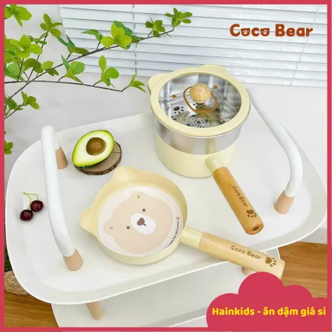 [KÈM QUÀ TẶNG] Bộ Nồi Chảo Gấu CoCo Bear Chống Dính Cho Bé, Đáy Từ Xịn Sò, Quấy Cháo, Chế Biến Món Ăn Dặm Cho Bé ăn Dặm