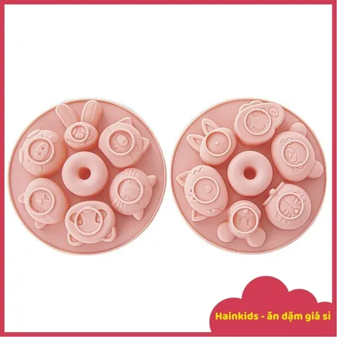 Khuôn Silicon Tròn Làm Bánh Flan và Thạch Pudding Có Nắp Đậy Hình Con Vật Dễ Thương - An Toàn Cho Bé, Chịu Nhiệt 230°C