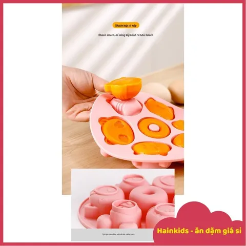 Khuôn Silicon Tròn Làm Bánh Flan và Thạch Pudding Có Nắp Đậy Hình Con Vật Dễ Thương - An Toàn Cho Bé, Chịu Nhiệt 230°C