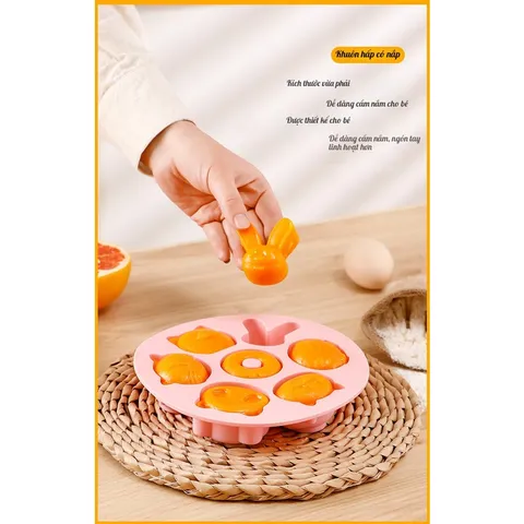 Khuôn Silicon Tròn Làm Bánh Flan và Thạch Pudding Có Nắp Đậy Hình Con Vật Dễ Thương - An Toàn Cho Bé, Chịu Nhiệt 230°C
