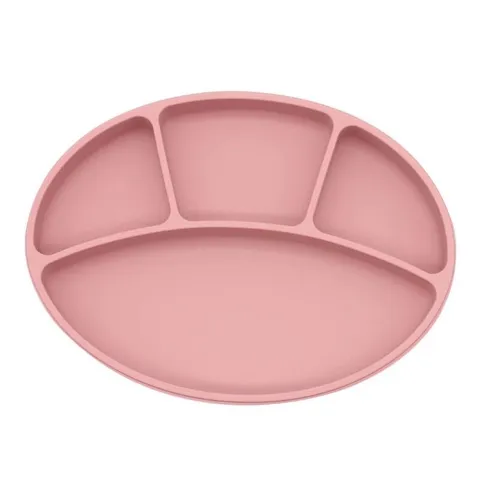 Khay Ăn Dặm Silicon Cao Cấp Oval 4 Ngăn Màu Pastel Có đế Hít Chống Đổ, Chống Lật - Không Chứa BPA