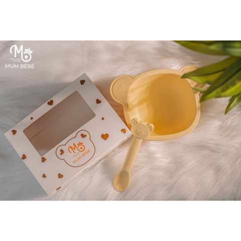 Bát Ăn Dặm Silicon Hình Gấu Mumbebe - Đế Hít Chống Đổ An Toàn Cho Bé - Vật Dụng Tập Ăn Dặm Cao Cấp