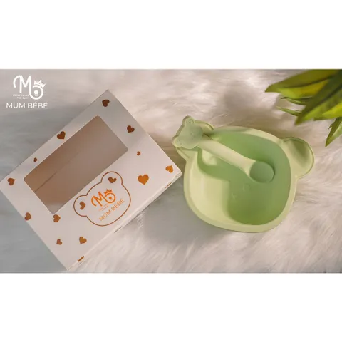 Bát Ăn Dặm Silicon Hình Gấu Mumbebe - Đế Hít Chống Đổ An Toàn Cho Bé - Vật Dụng Tập Ăn Dặm Cao Cấp