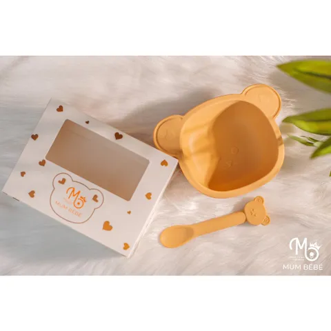 Bát Ăn Dặm Silicon Hình Gấu Mumbebe - Đế Hít Chống Đổ An Toàn Cho Bé - Vật Dụng Tập Ăn Dặm Cao Cấp