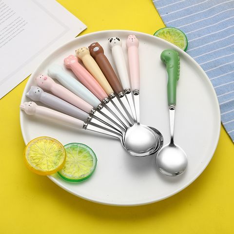 Muỗng Inox Cán Sứ Đáng Yêu Cho Bé - Thìa Chất Liệu Thép Không Gỉ, Quà Tặng Noel, Hình Động Vật Hoạt Hình 18.8cm