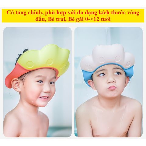 Mũ Gội Đầu Silicon Cao Cấp Chống Nước cho Bé 0-6 Tuổi - Nón Tắm Dễ Điều Chỉnh Không Đau, Bảo Vệ Tai và Mặt Bé