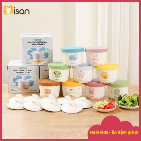 Hũ Sứ Chia Vạch MISAN 250ml 2 Nắp Đậy Silicon & Sứ, Chuyên Dụng Cho Bé Ăn Dặm, Chất Liệu Ceramic An Toàn, Thìa Silicon Cocobear